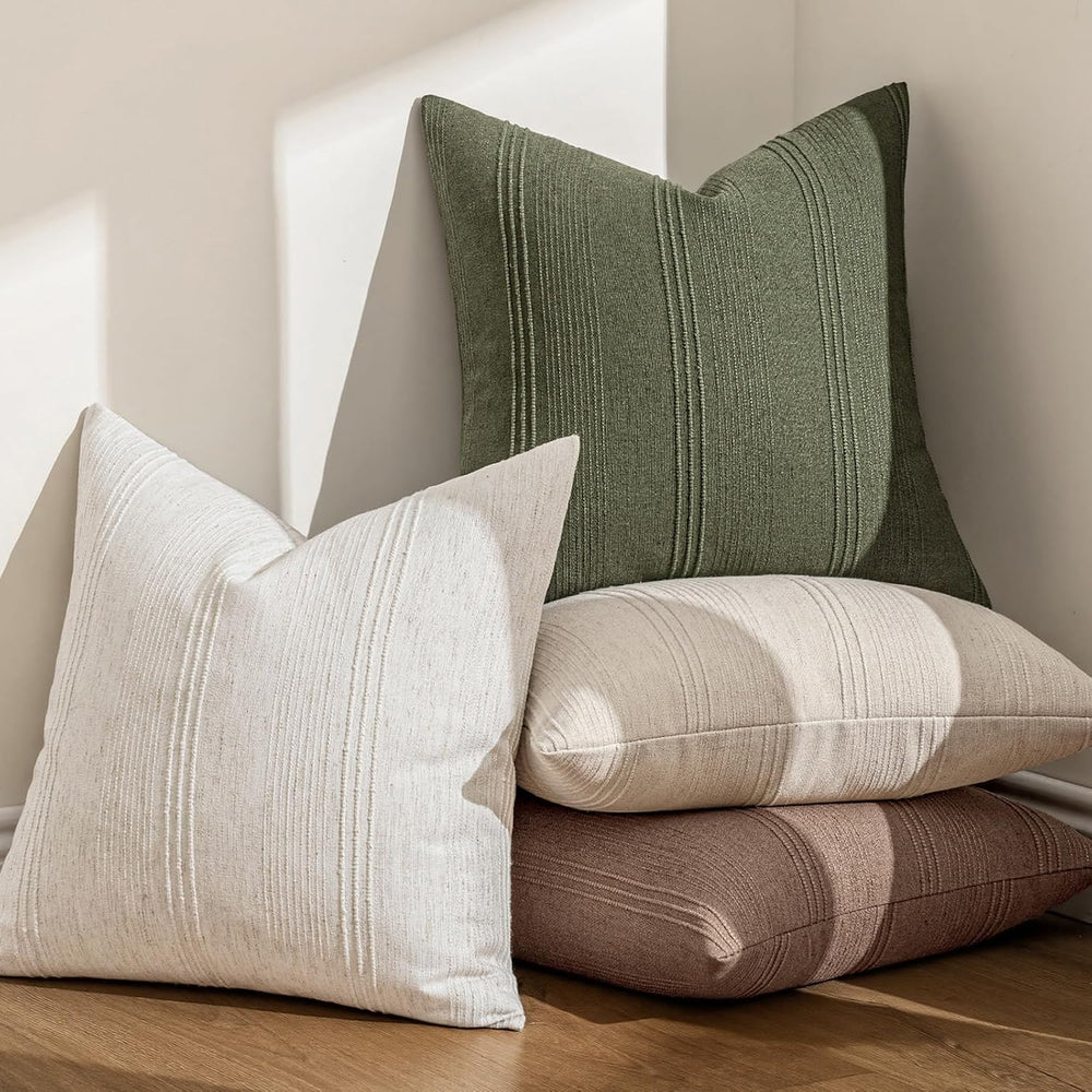 MIULEE Striped Euro Sham Pillow Covers 28x28 Inch Olive Green 2 Pack