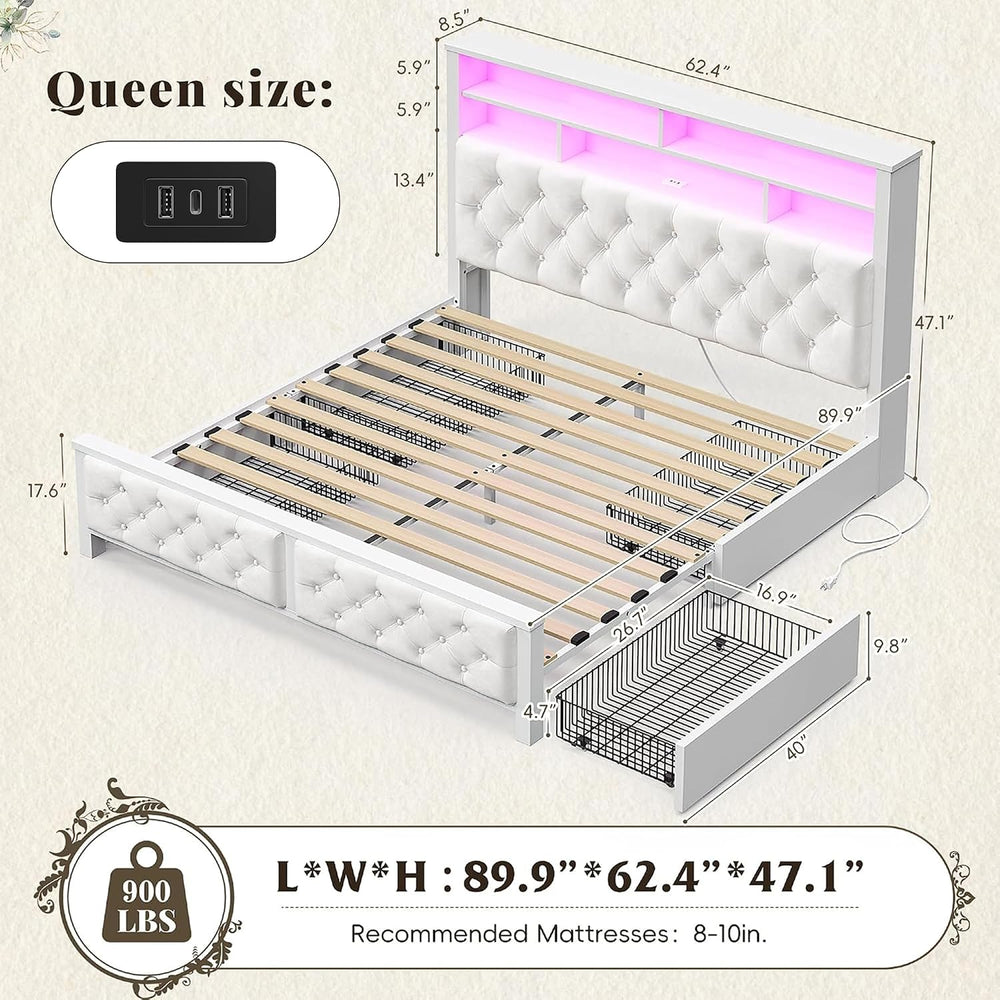 EnHomee Queen Bed Frame with Headboard & 4 Storage Drawers