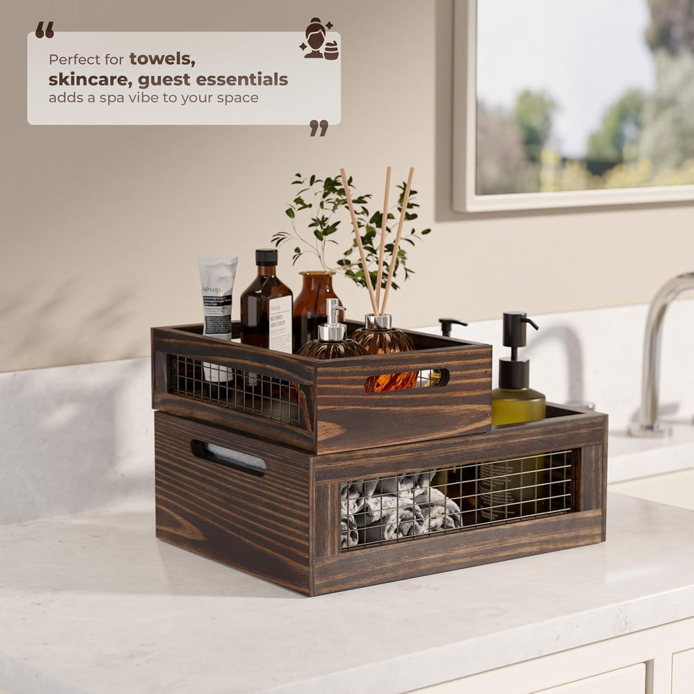 Set of 3 Large Wooden Nesting Countertop Basket for Display