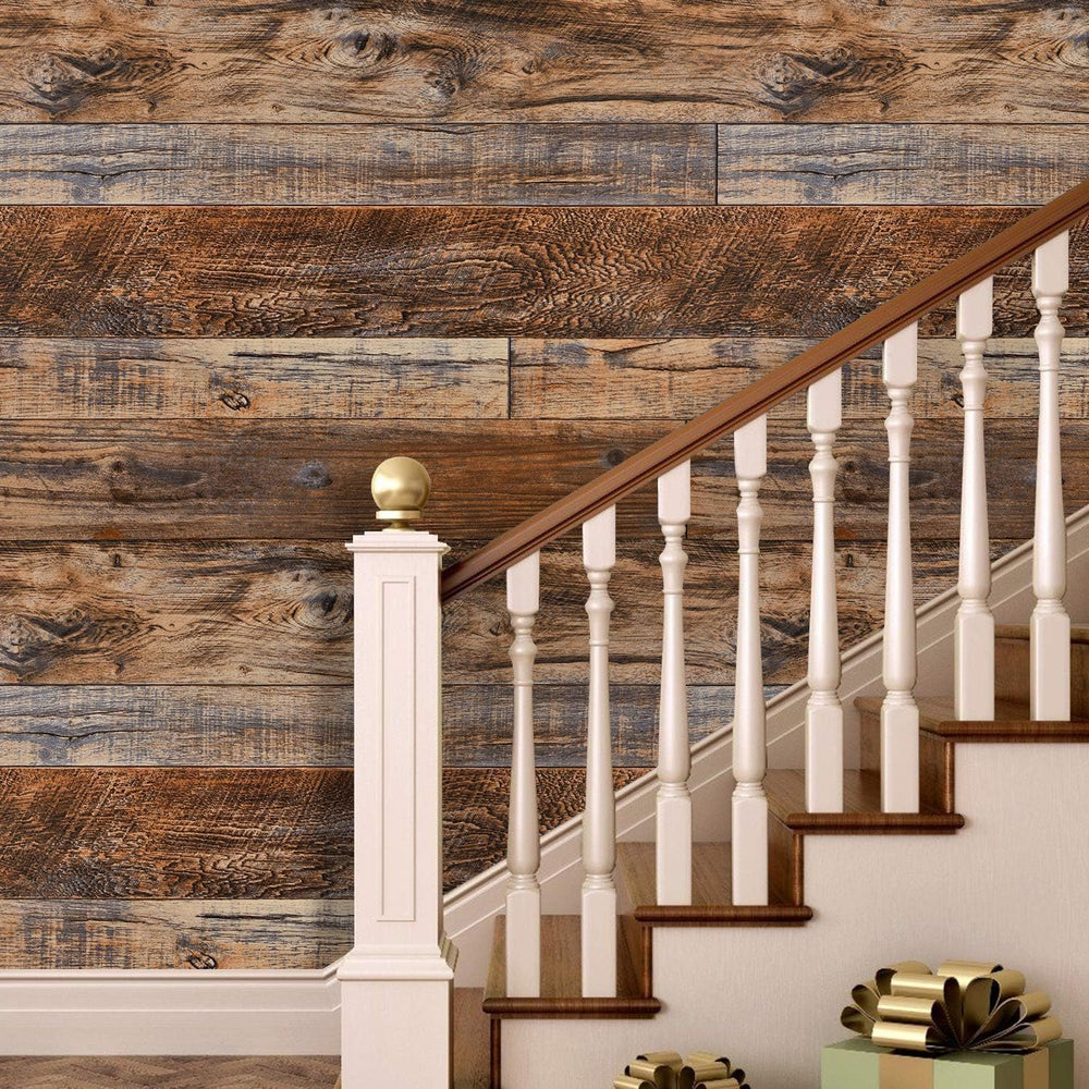 WENMER 23.6" x 78.7" Brown Wood Peel and Stick Wallpaper Shiplap Se...