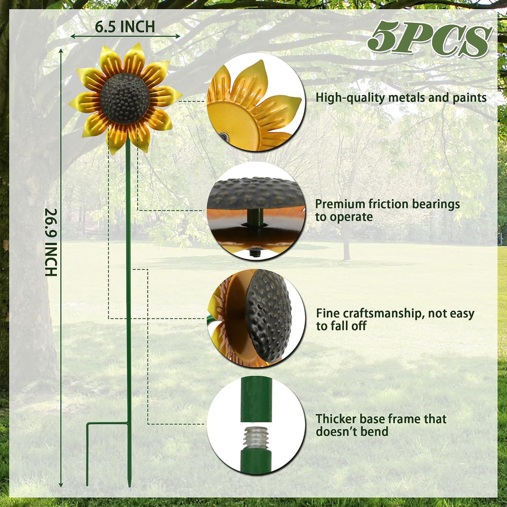 Sunflowers Metal Yard Art Wind Spinners Outdoor Decoration Stakes
