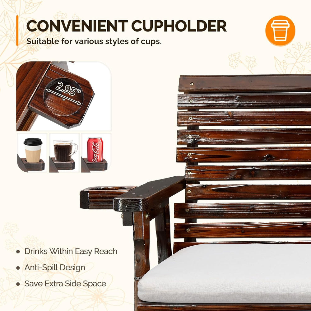 VINGLI Wooden Patio Glider with Cushion, Heavy Duty 800 LBS Outdoor Glider wi...