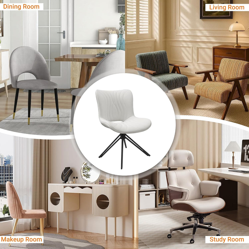 Dining Chairs Set of 2, Faux Leather Upholstered Swivel Chairs White