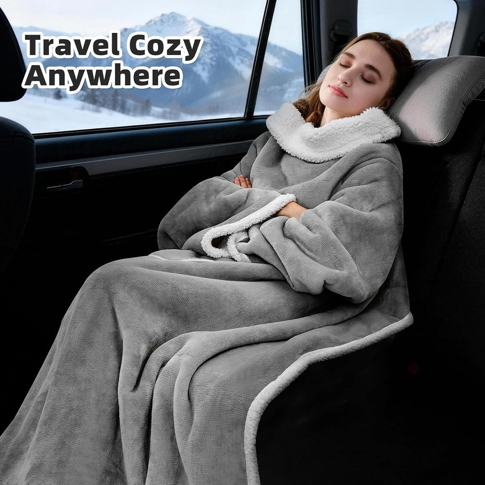 IFNOW Sherpa Wearable Blanket with Sleeves, Oversized Snuggle Robe, Grey