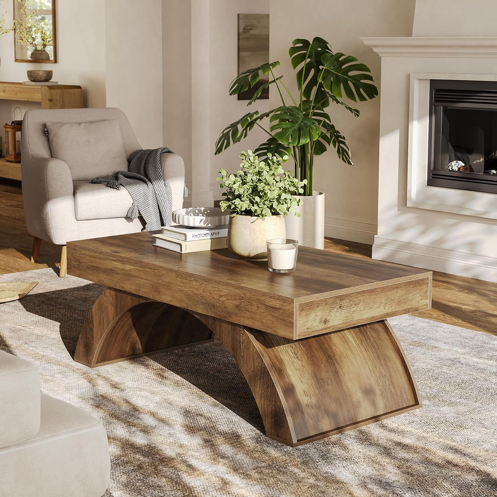 LITTLE TREE Modern Coffee Table, 47” Living Room Table, Rectangle Coffee Tabl...