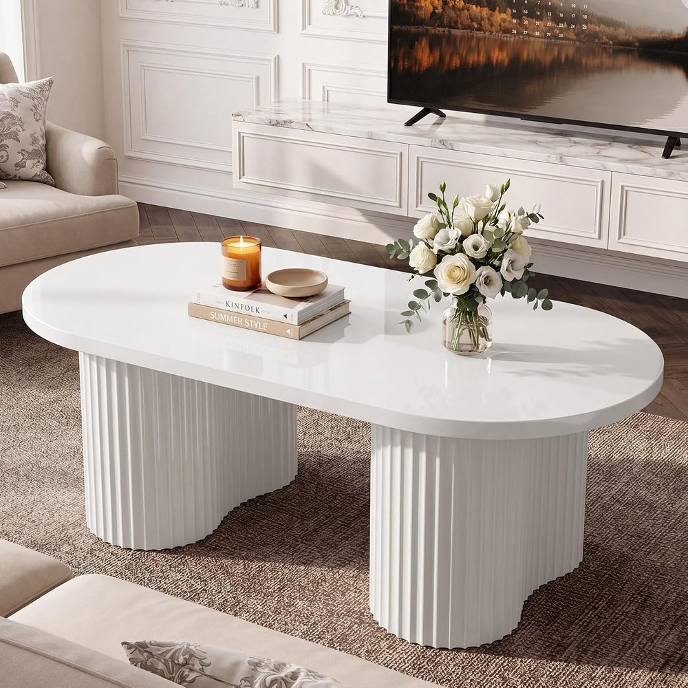 Tribesigns Oval Coffee Table, 47" Modern Center Table, White