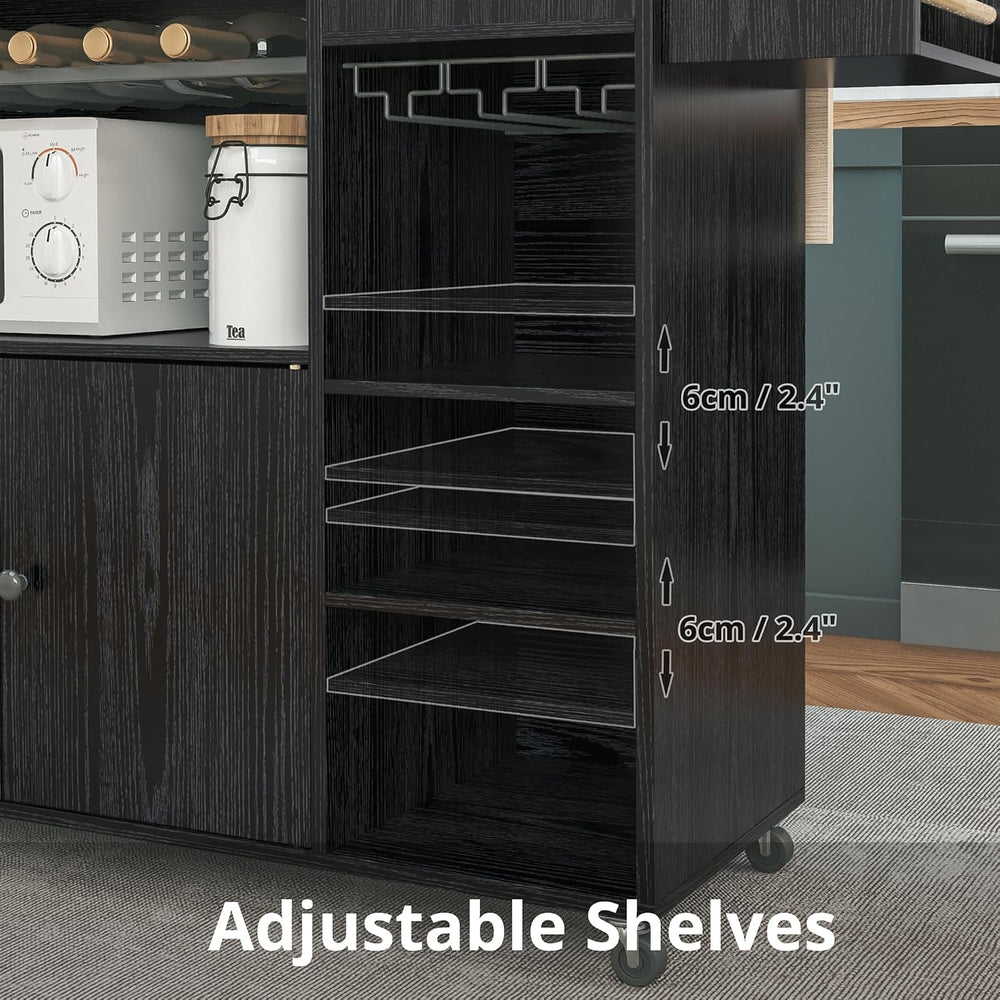 IRONCK Rolling Kitchen Island Cart with Drop-Leaf and Wine Rack, Black