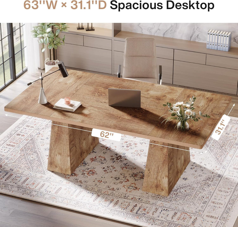 Tribesigns 63-Inch Executive Desk, Large Office Computer Desk with Double Ped...