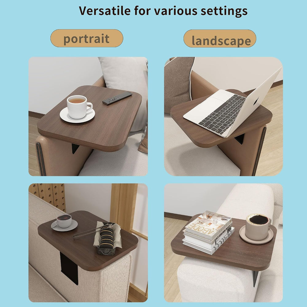 Stable Couch Arm Table Tray，Adjustable Width Clip-On Sofa Armrest Tray