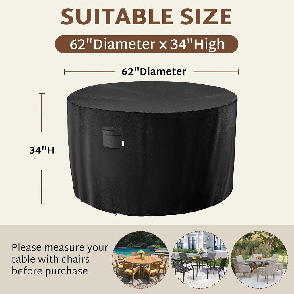iBirdie Outdoor Round Table Cover 62 x 34 inch, 5 ft, Waterproof, 600D