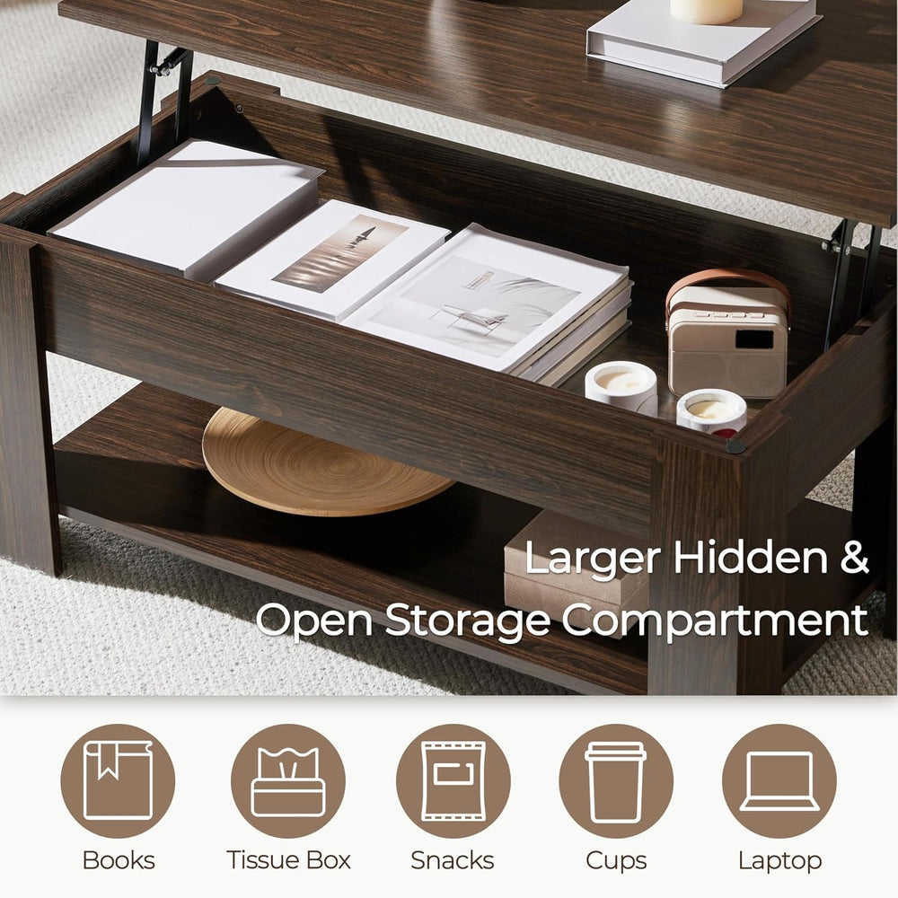Yaheetech Lift Top Coffee Table with Hidden Storage & Shelf, Espresso,38....