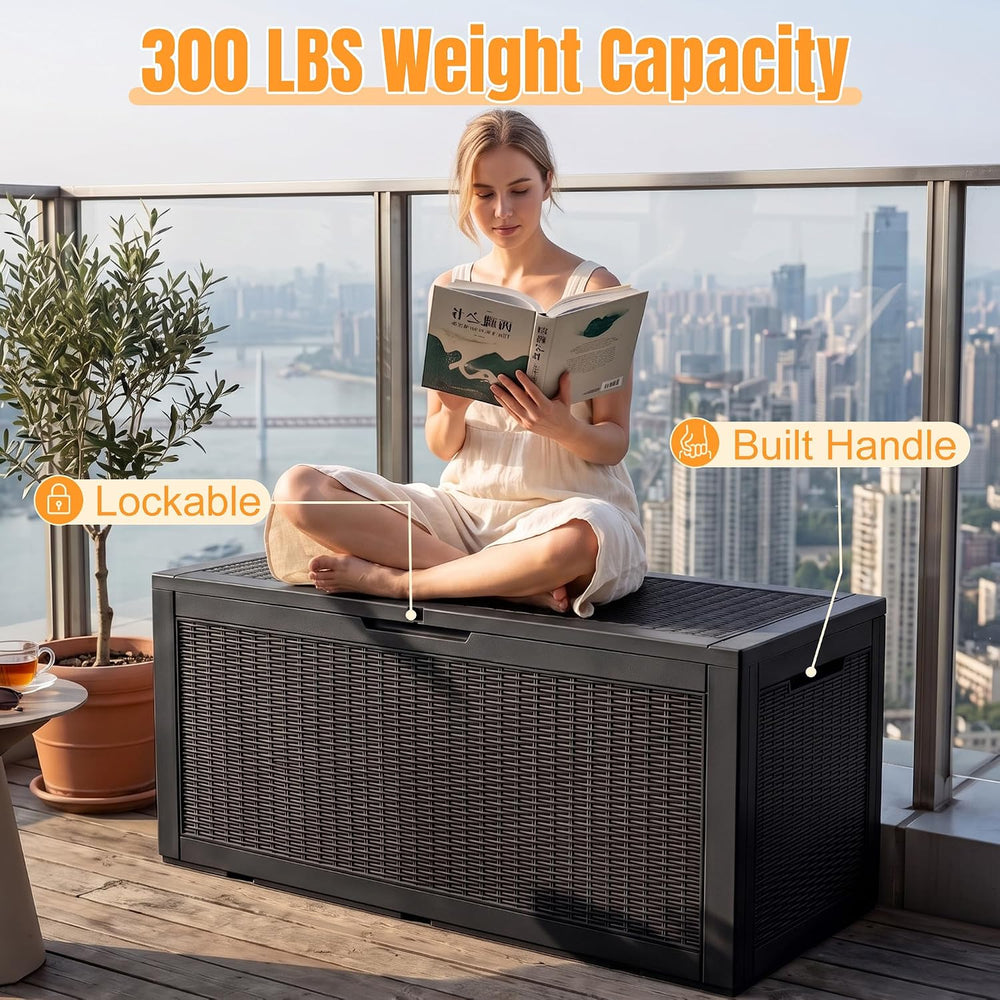 Outdoor Storage Box, 160 Gallon Waterproof Resin Deck Box with Support Rod