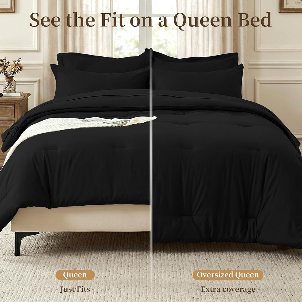Queen Comforter Set 7 Piece with Lightweight Comforter, Black