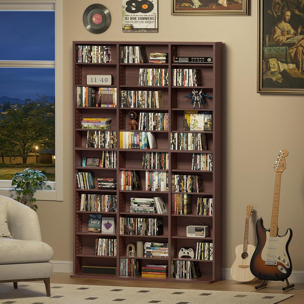 LELELINKY 11 Tier Tall Display Cabinet, Walnut Media Storage Cabinet