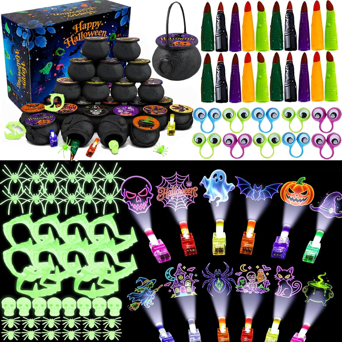 240Pcs Halloween Party Favors Mini Cauldron Set halloween finger lights