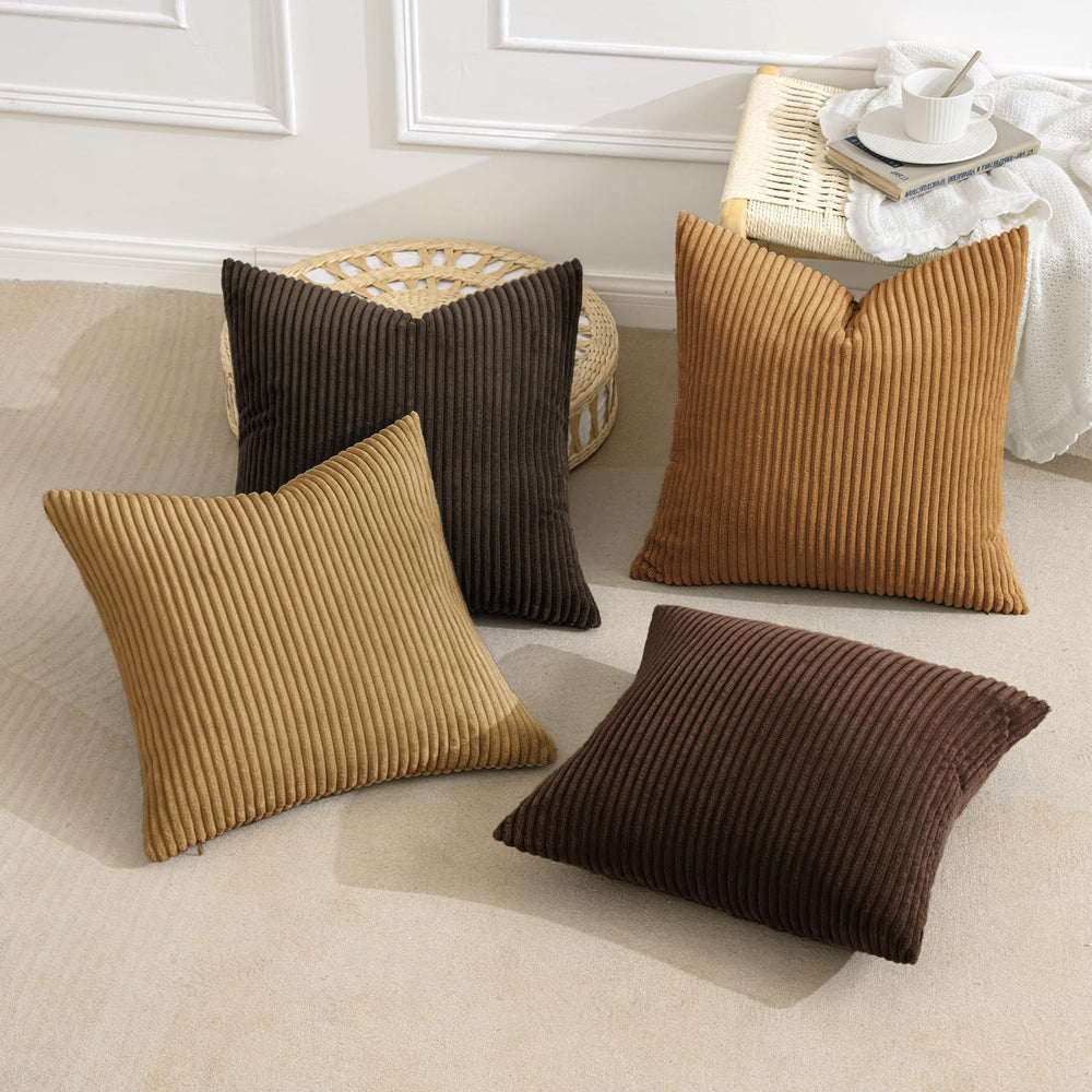 MIULEE Fall Corduroy Decorative Throw Pillow Covers Camel Brown 20x20