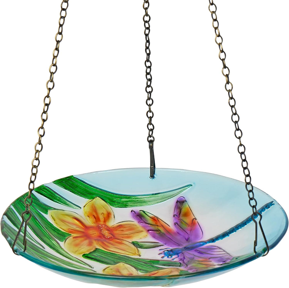 Alpine Corporation KBD158 Outdoor Hanging Glass Bird Feeder and Birdbath, Flo...