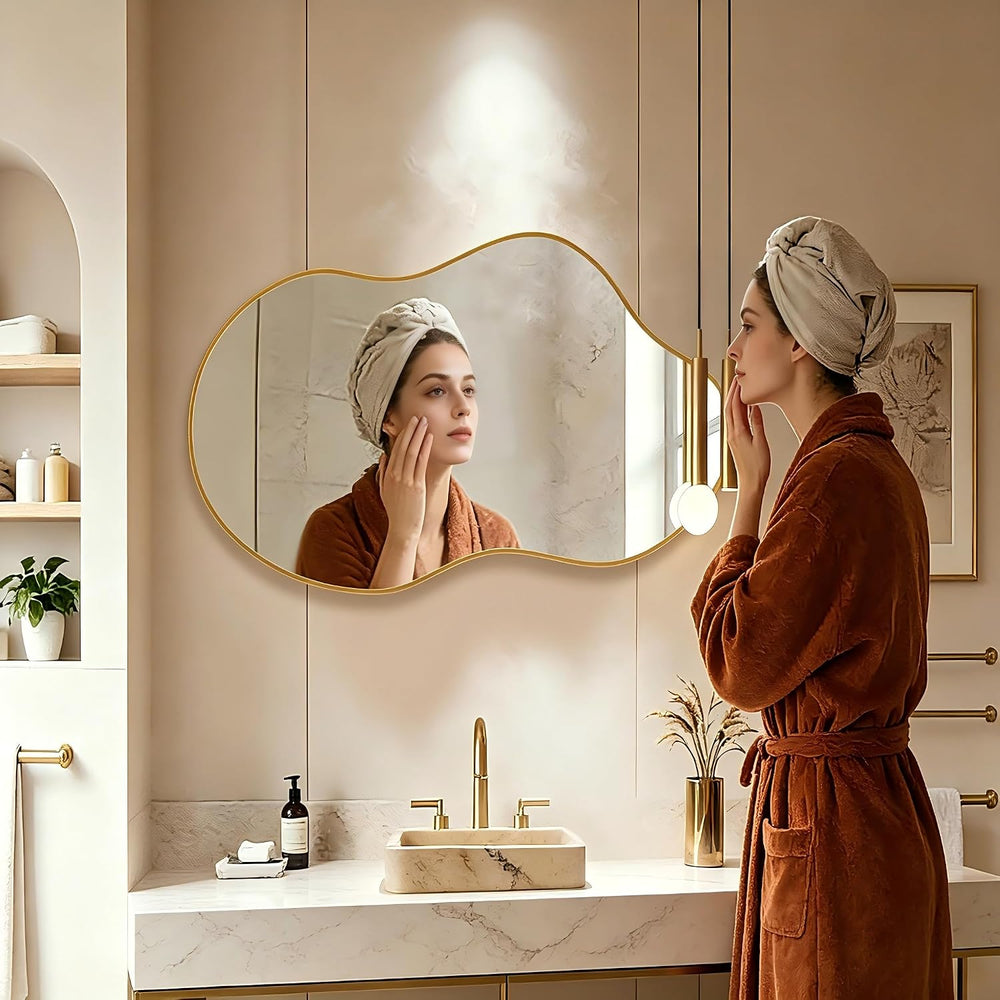 Irregular Asymmetrical Wall Mirror 26x48" with Modern Aluminum Alloy Frame