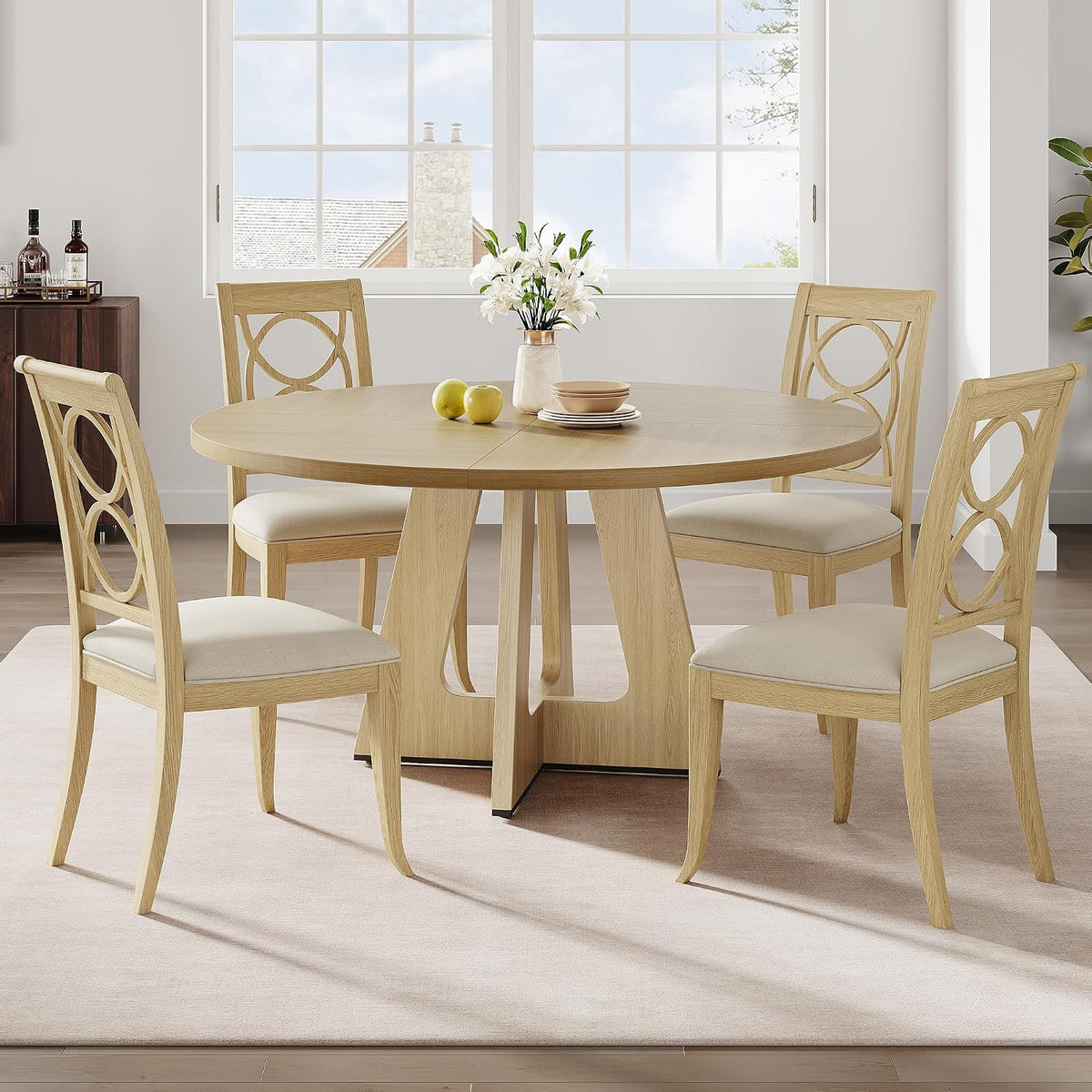 IDEALHOUSE 47" Farmhouse Round Dining Table for 4 to 6 (No Chairs), Wood