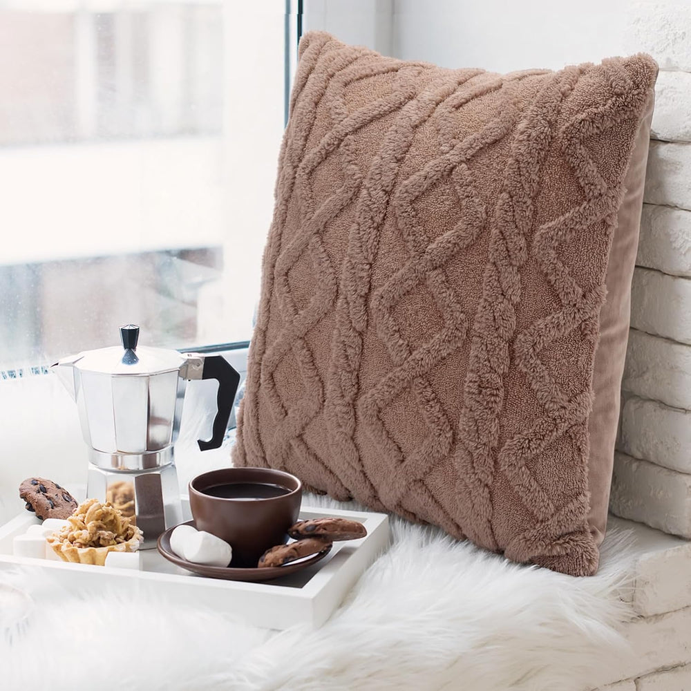 6 Pcs Faux Fur Decorative Pillow Covers 18x18 in, Brown, Gray
