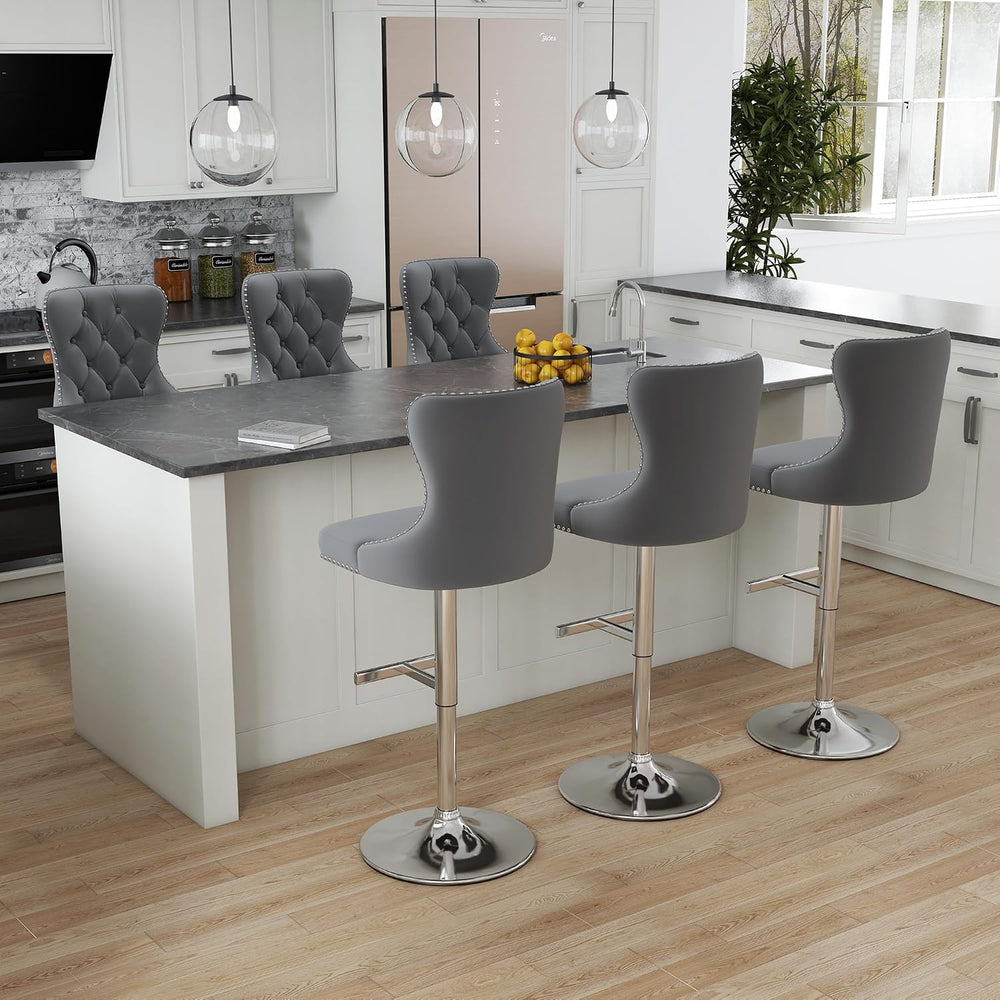 Swivel Bar Stools Set of 2, Velvet Height Adjustable Counter Chairs,Gray