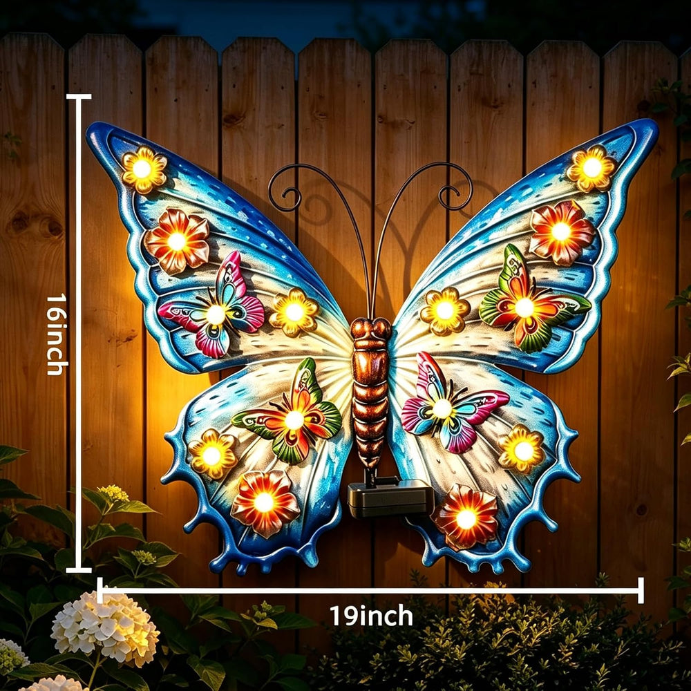 Large Butterfly Wall Art Outdoor with Solar Lights,Metal Wall Decor