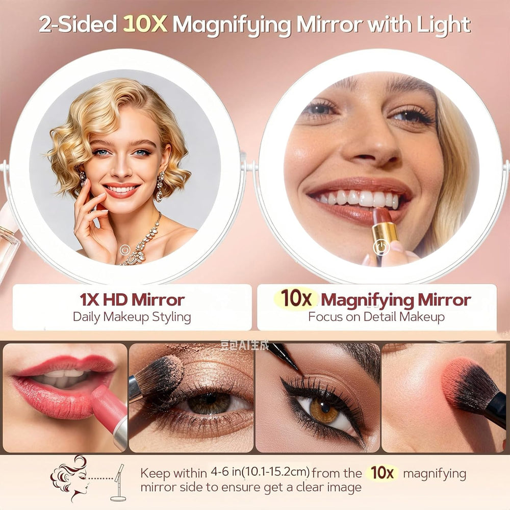 11.8" Makeup Mirror, Rechargeable Vanity Mirror with 3 Lights, 1X/10X