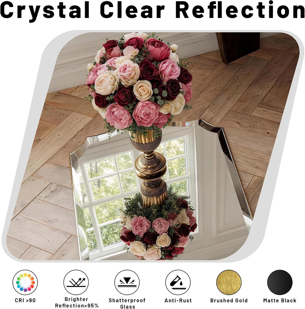 POZINO Scalloped Beveled Mirror 40"x28" Black Bathroom Mirror for O...