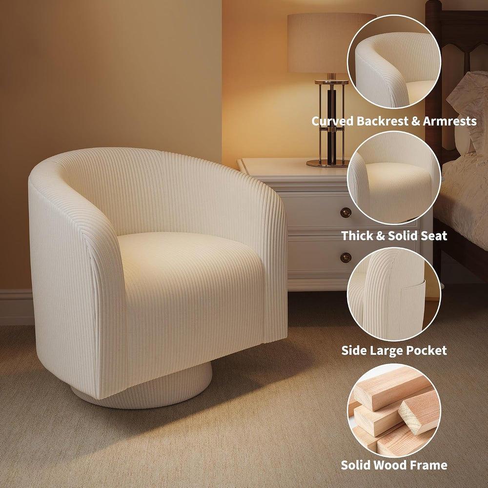 Garvee Swivel Accent Chair Upholstered Corduroy Barrel Chair with 360 Degree ...