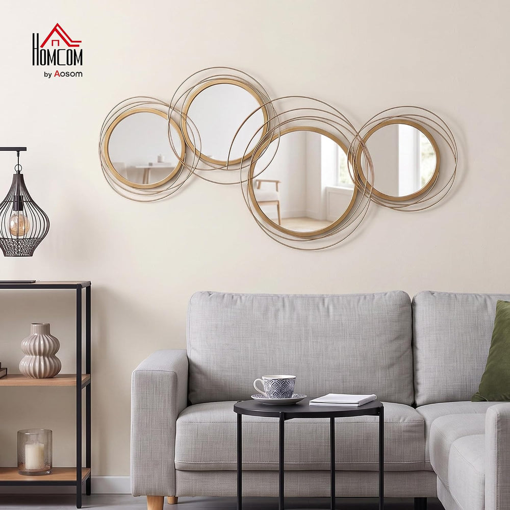 HOMCOM Metal Wall Art Modern Mirror Decor for Living Room Bedroom, Gold