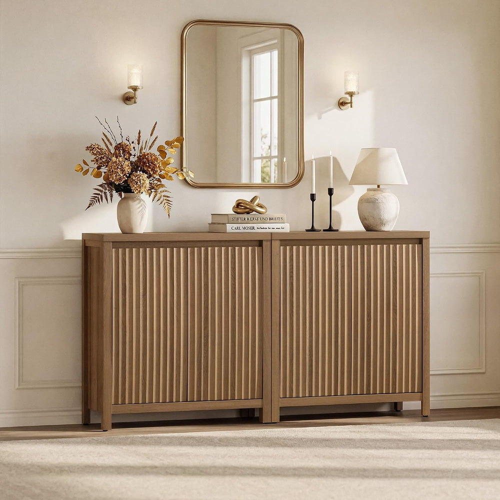 SICOTAS Sideboard Buffet Cabinet with Storage, Fluted Credenza Buffet Table