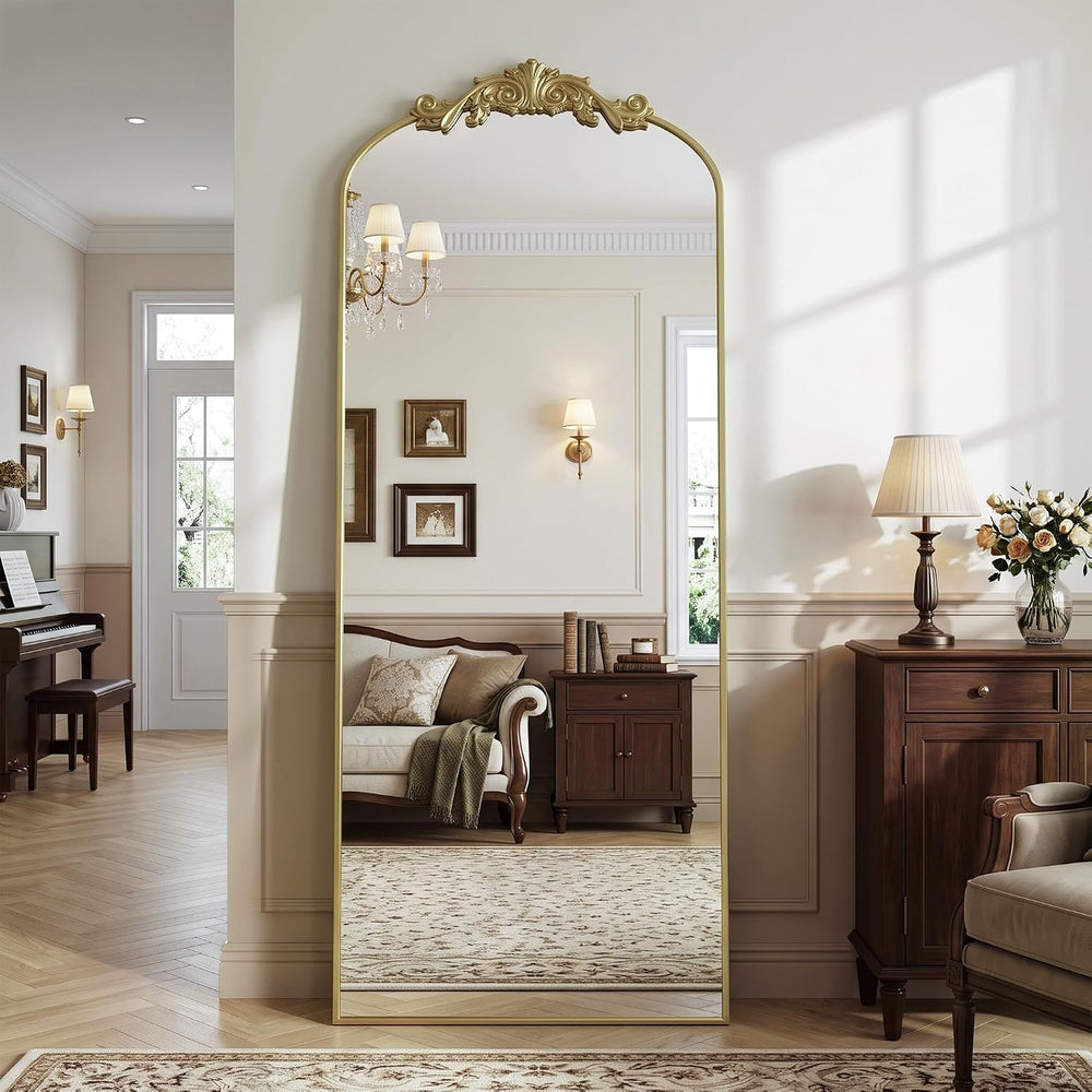 Antok Arched Full Length Mirror, 71"x28" Floor Mirror with Carved, ...
