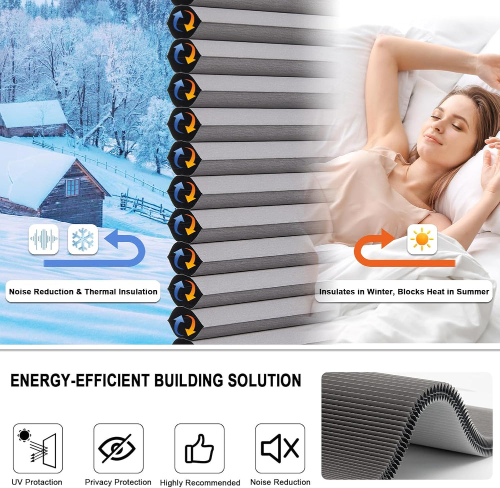 Tonature No Drill Cellular Shades for Indoor Windows, Thermal Insulating &amp...