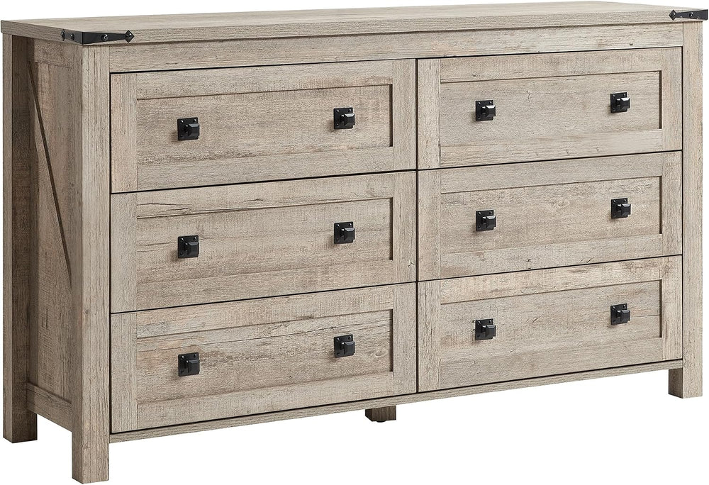RedLemon Farmhouse 54" 6-Drawer Dresser for Bedroom, Light Rustic Oak