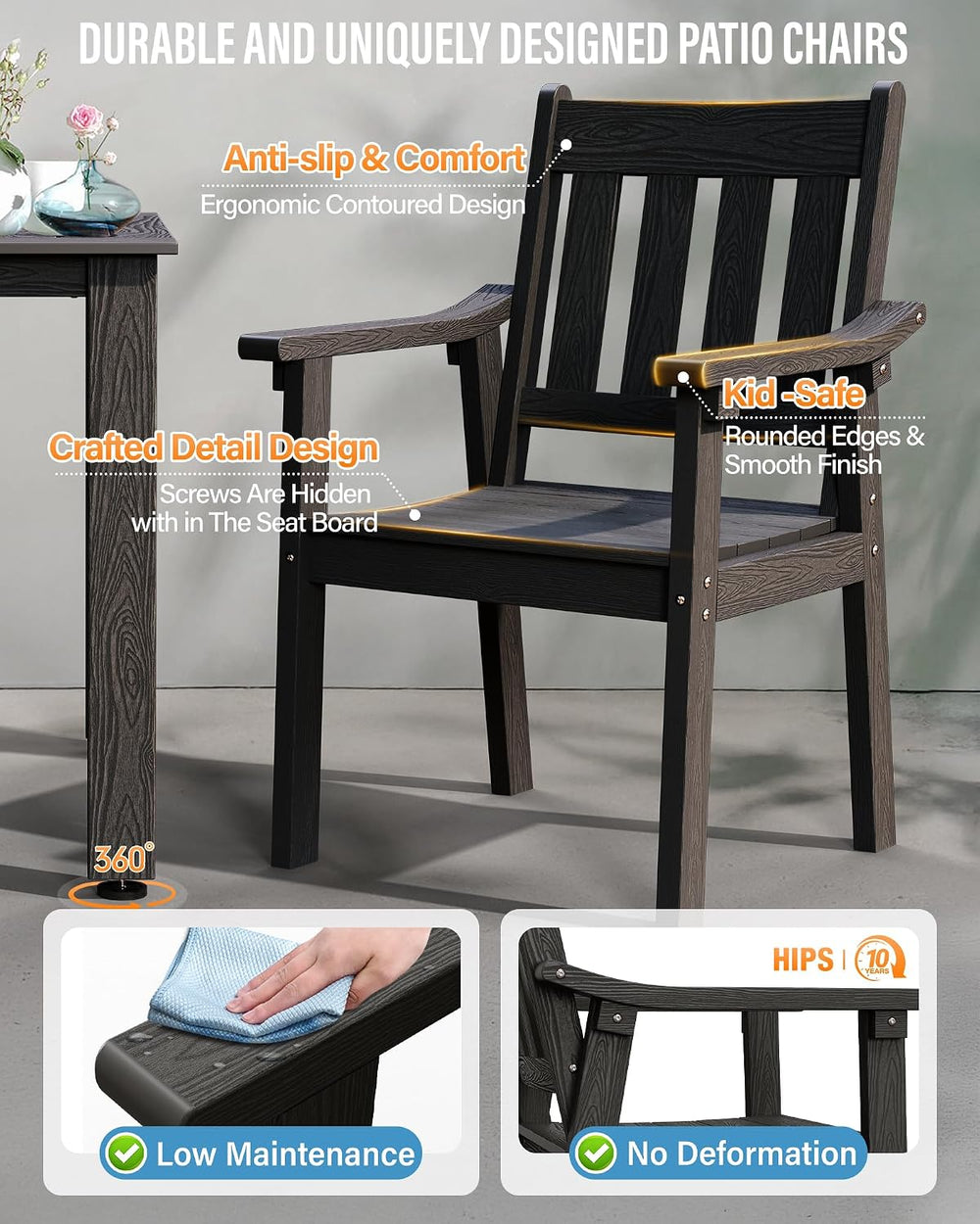 YEFU Outdoor Dining Set for 10, All-Weather HIPS, Aluminum Frame, Black