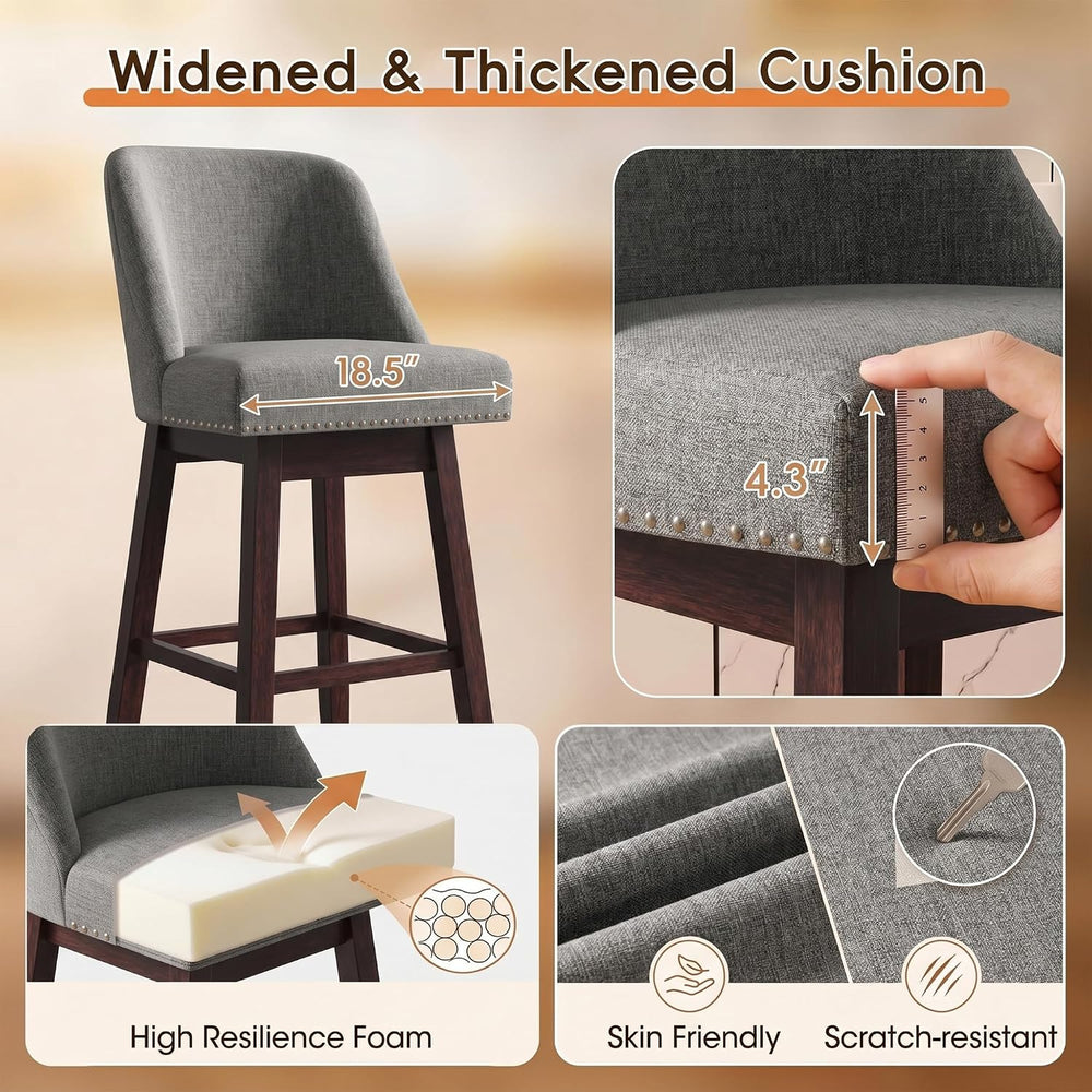 Swivel Barstools Set of 2, Upholstered Bar Chairs Counter Height (26IN) with ...