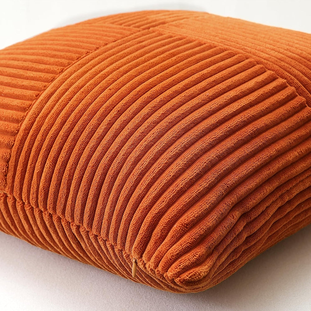 OTOSTAR Set of 4 Decorative Throw Pillow Covers Soft Striped Corduroy Boho Sq...