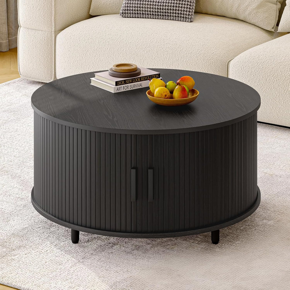 ONBRILL 31.5" Round Coffee Table with Storage Adjustable Footpads Black