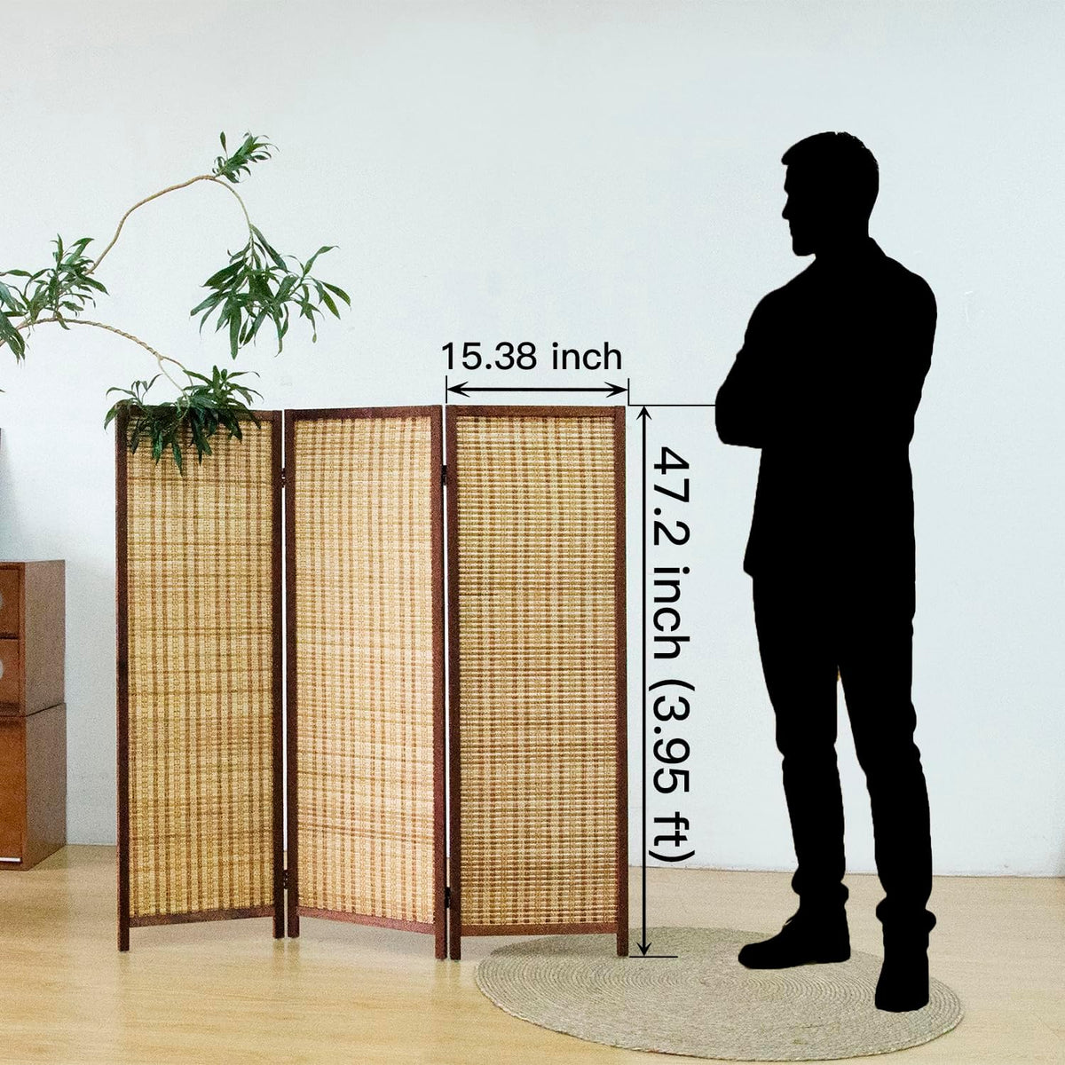 3 Panel Short Panel Divider Screen,3.95 FT Tall Bamboo Room Divider Folding Privacy Screen,Short Panel Divider Freestanding Room Divider for Room Seperation,Brown