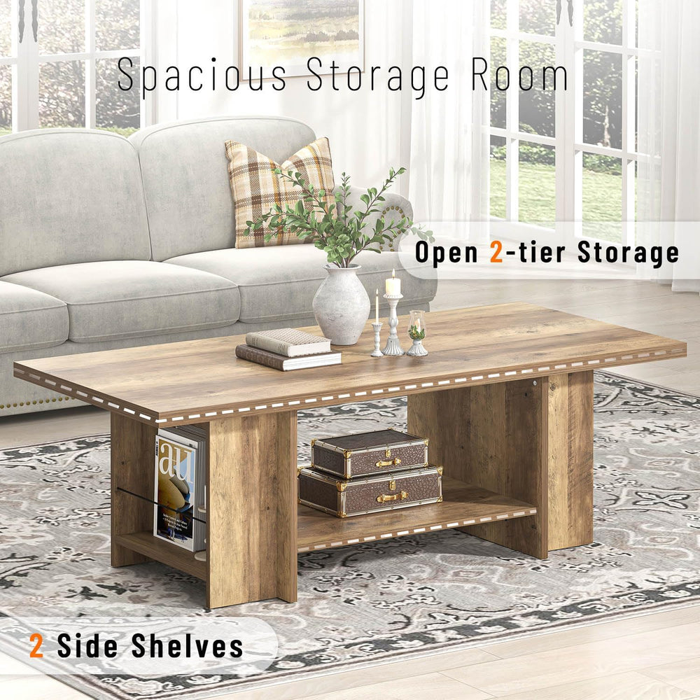 FOLUBAN Wood Coffee Table, Modern Center Table for Living Room with Bottom St...