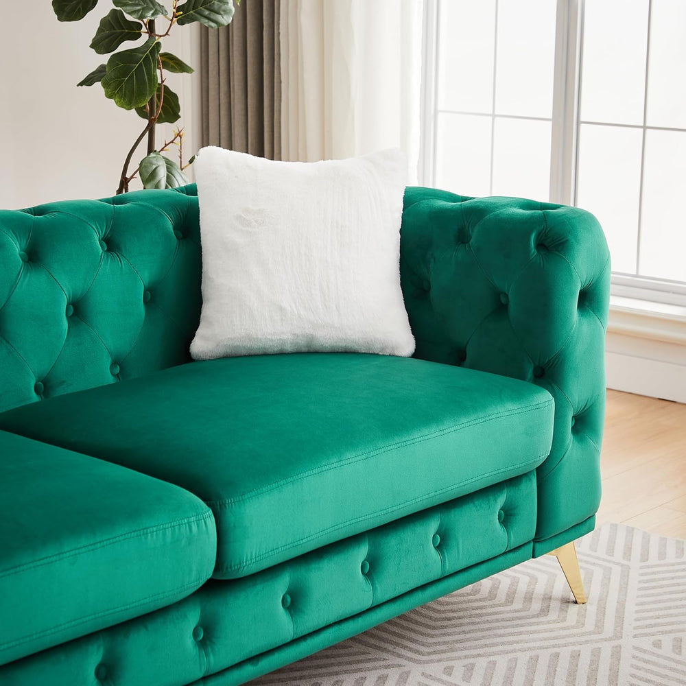 KEIKI 2-Piece Luxury Chesterfield Sofa Set with 1 Velvet 3-Seater Sofa & ...