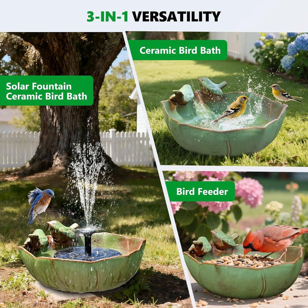 Solar Powered Ceramic Bird Bath for Outdoors, 10.1" Hummingbird Solar Fo...