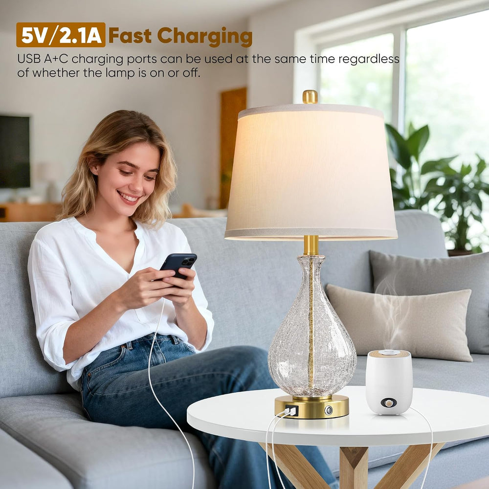 QiMH Bedside Lamps Set of 2, Modern Glass Table Lamps for Living Room