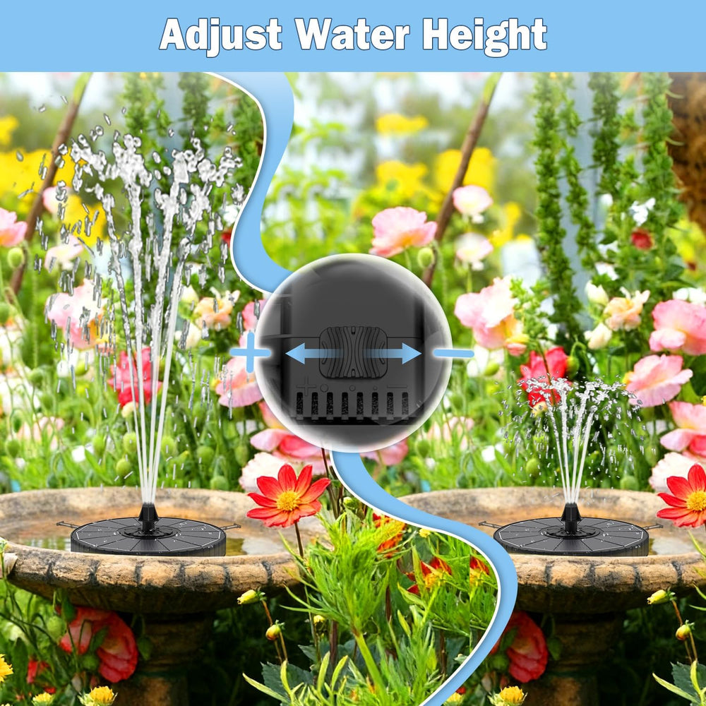 Yzert Solar Fountain with 2000mah Battery, 3-Level Adjustable Water Height, R...