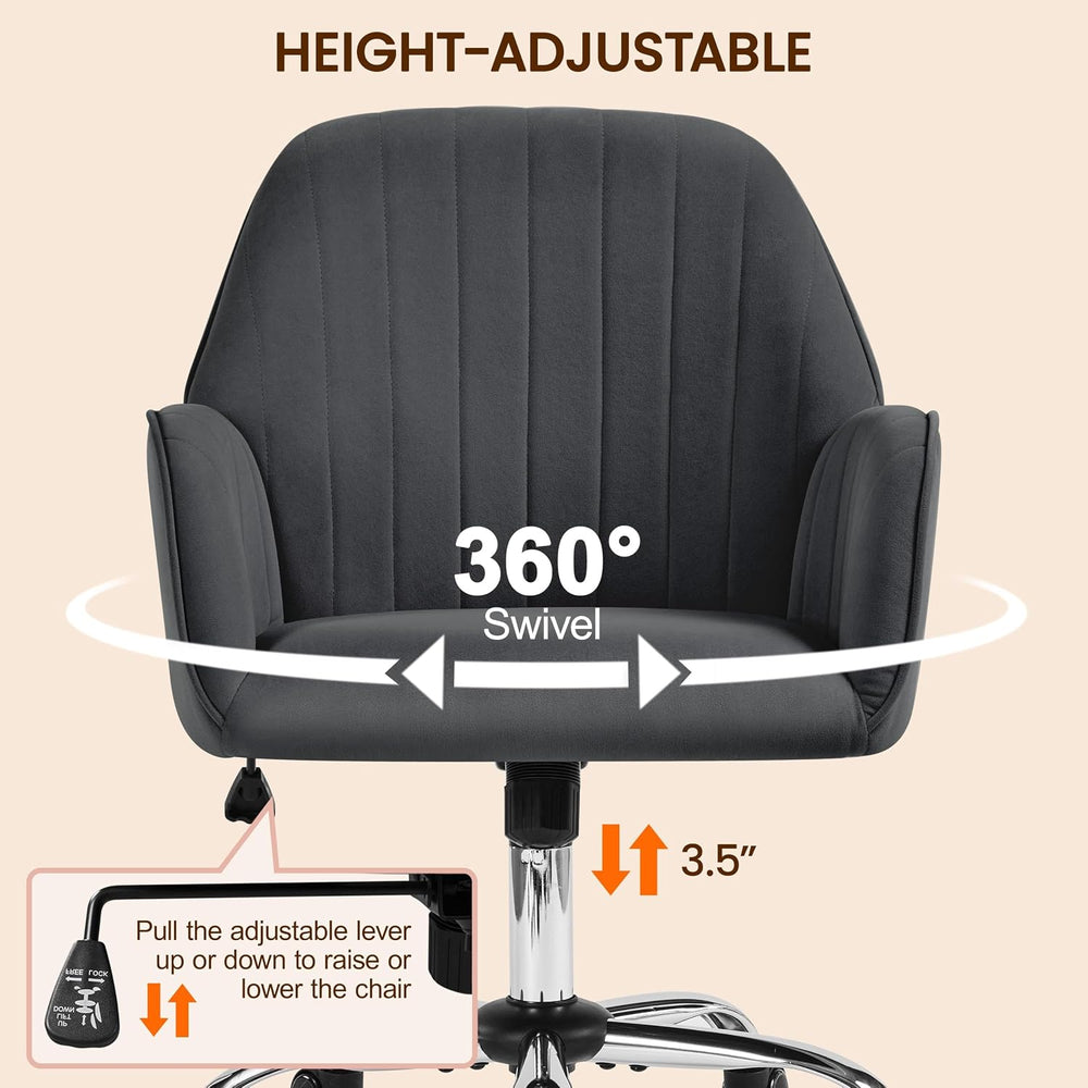 Yaheetech Velvet Office Desk Chair Channel-Tufted Swivel Seat, Dark Gray