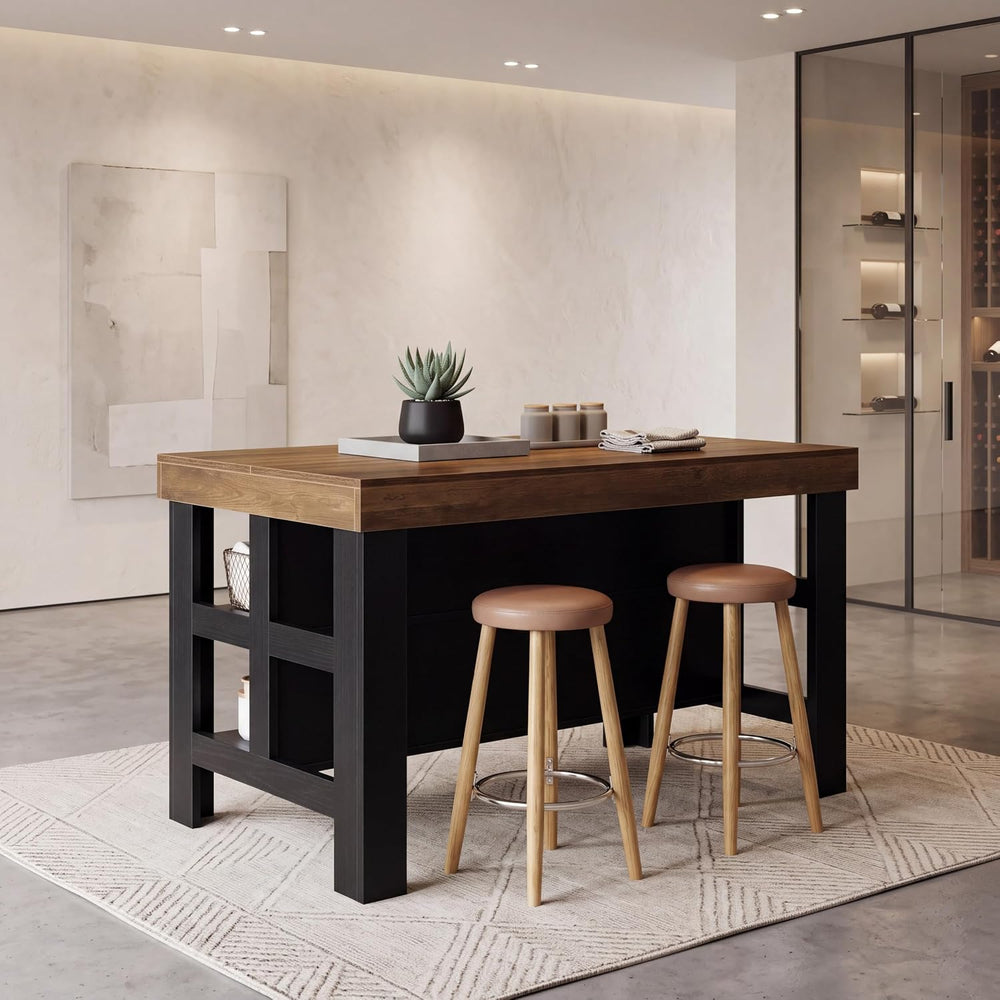 Tribesigns Kitchen Island with Storage Shelves (Brown and Black)