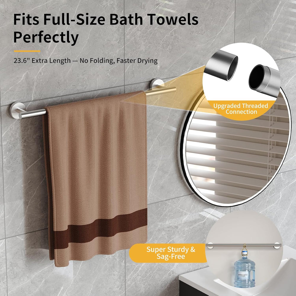Brushed Nickel Bathroom Hardware Set 7 Piece with 23.6 Inch Towel Bar