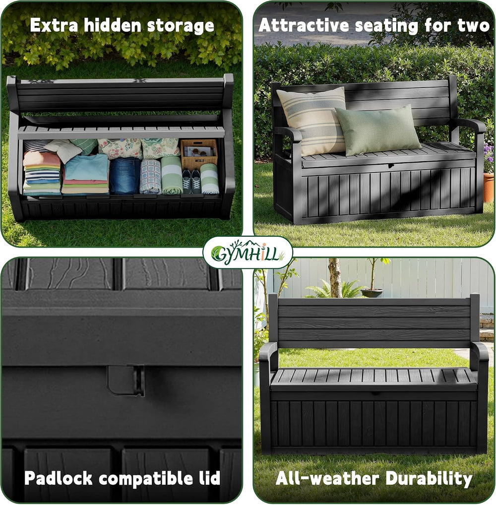 80 Gallon Outdoor Storage Bench,Waterproof Resin Deck Box with Seat