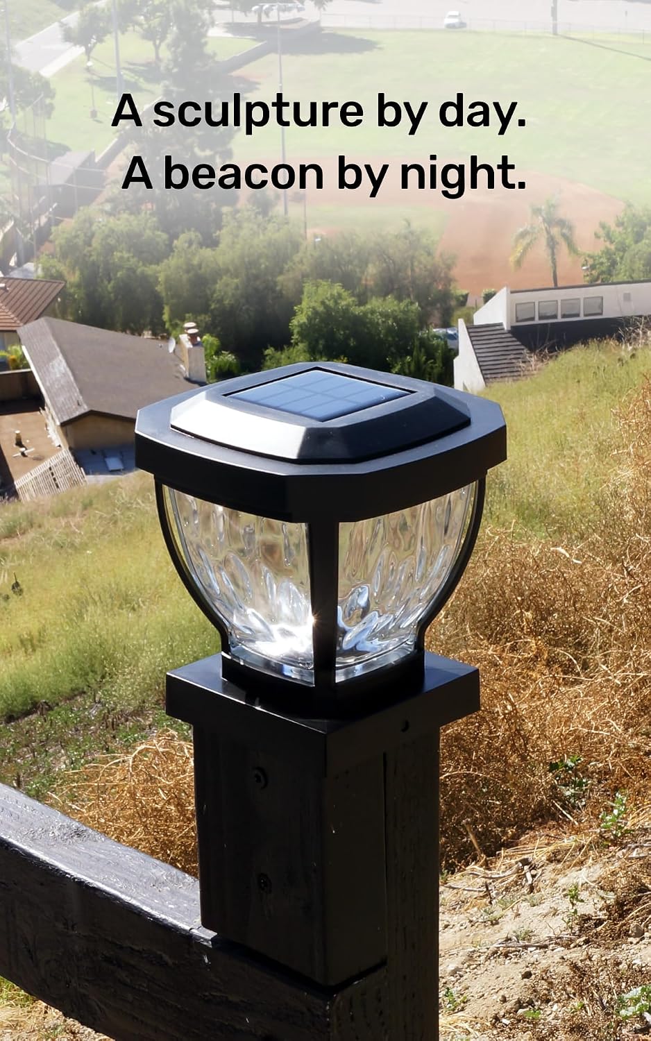 Home Zone Living 2PK Solar Post Cap Lights, Decorative Glass, Black