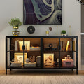 Homsee Storage Cabinet with 3-Color LED Lights, Glass Shelves & 4 Compartments, Sideboard Buffet with Solid Metal Legs, Modern Display Cabinet for Living Room Dining Room, Black